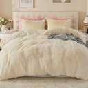 EMME Luxury Fuzzy Duvet Cover Set Twin Size Fluffy Comforter Cover Set for Twin Bed 1Pieces Shaggy and Plush Soft Bedding Duvet Covers (Cream White, 60*88")
