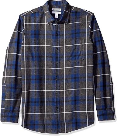 Amazon Essentials Men's Regular Fit Long-Sleeve Flannel Shirt, Soft Brushed Cotton, Lightweight yet Warm, Large