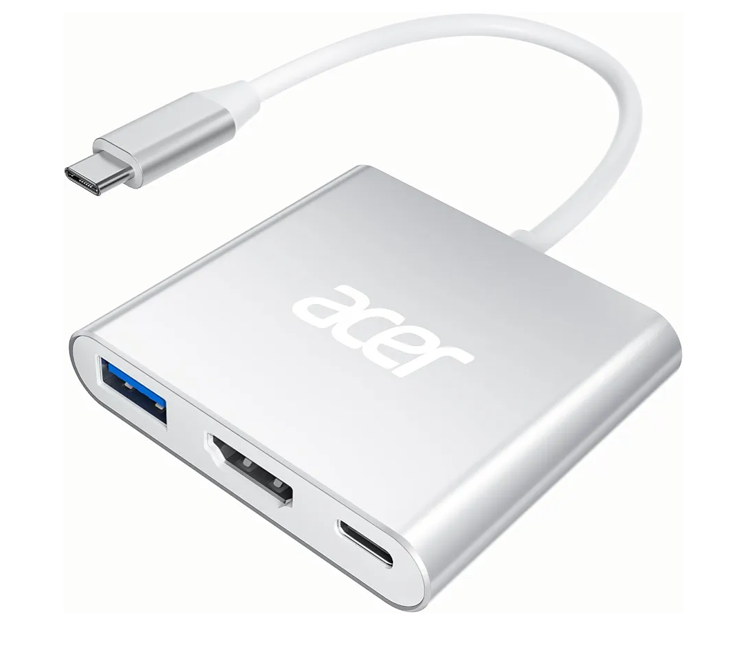 Acer USB C to HDMI Adapter, 4K USB C Hub with 100W PD, USBA 3.0 Port, HDMI to USBC Multiport Digital AV Converter for MacBook Pro/Air, iPad, Tablets, TV, Monitor and More (Silver)
