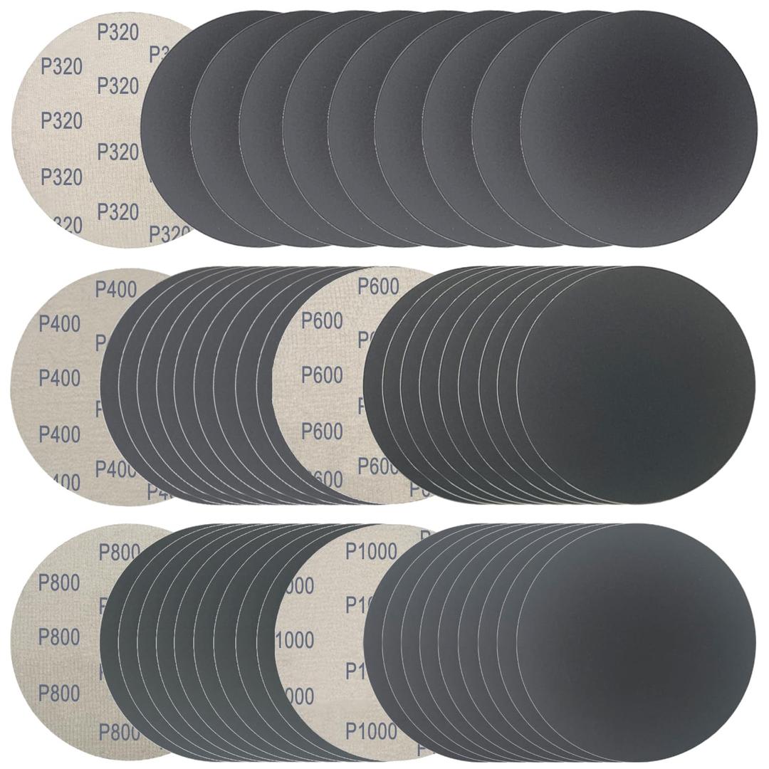 6 Inch 50 Pcs Wet Dry Sanding Discs Hook and Loop, 320 400 600 800 1000 Assorted Grit Waterproof Sandpaper Silicon Carbide for Random Orbital Sander, Automotive Wood Metal Polishing & Sanding