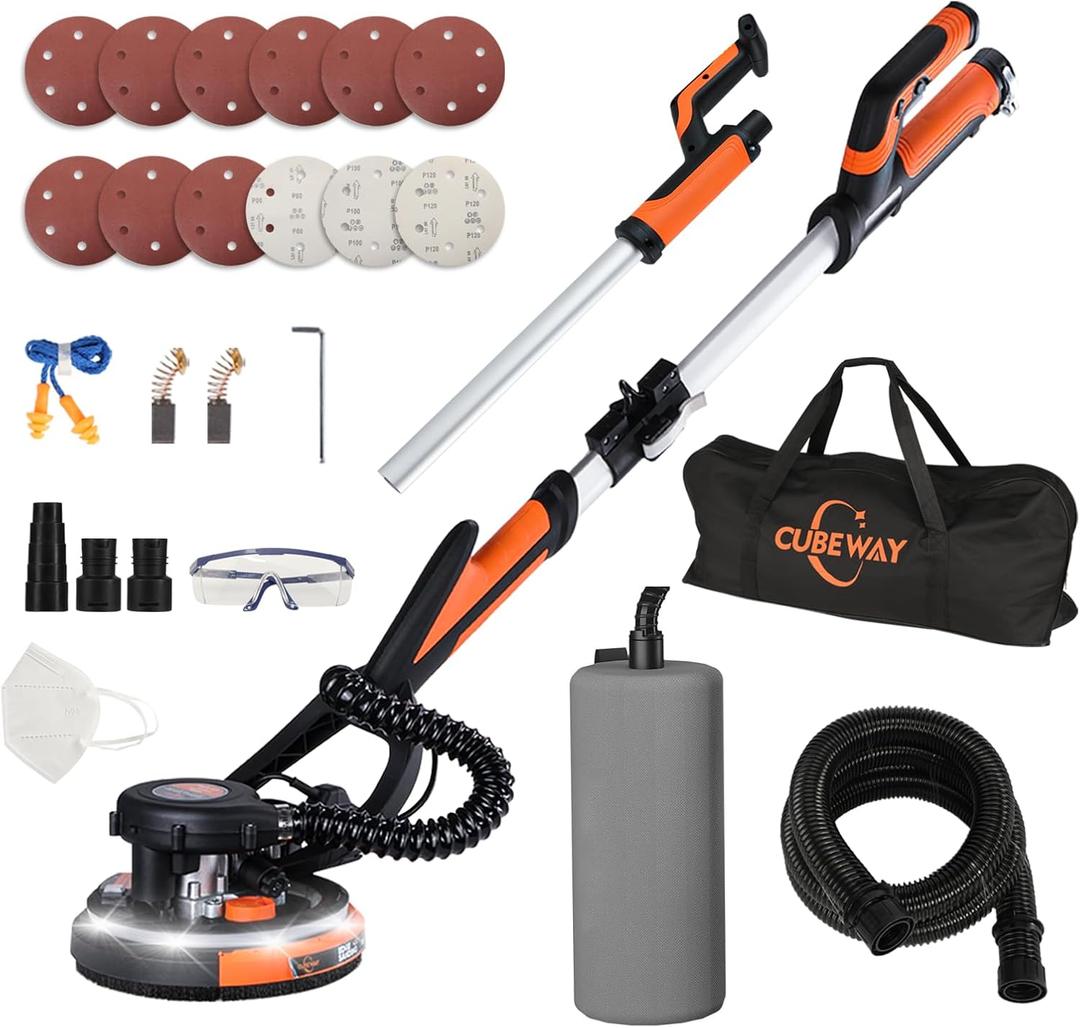 Drywall Sander, 780W Electric Drywall Sander with Vacuum Dust Collection, 1800RPM 7 Variable Speed Popcorn Ceiling Removal Tool with LED, Dustless Wall Sander (L-shape Handle-orange)