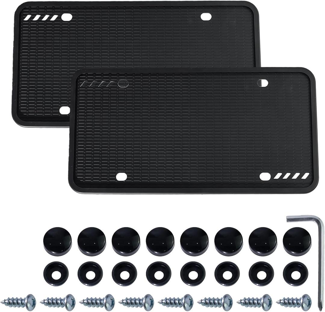 Silicone License Plate Frame 2 Pack, Anti-Scratch Black License Plate Frame Brackets, Anti-Rattle Durable Universal Holder for US Standard Vehicles Front & Rear protector (Style 1)