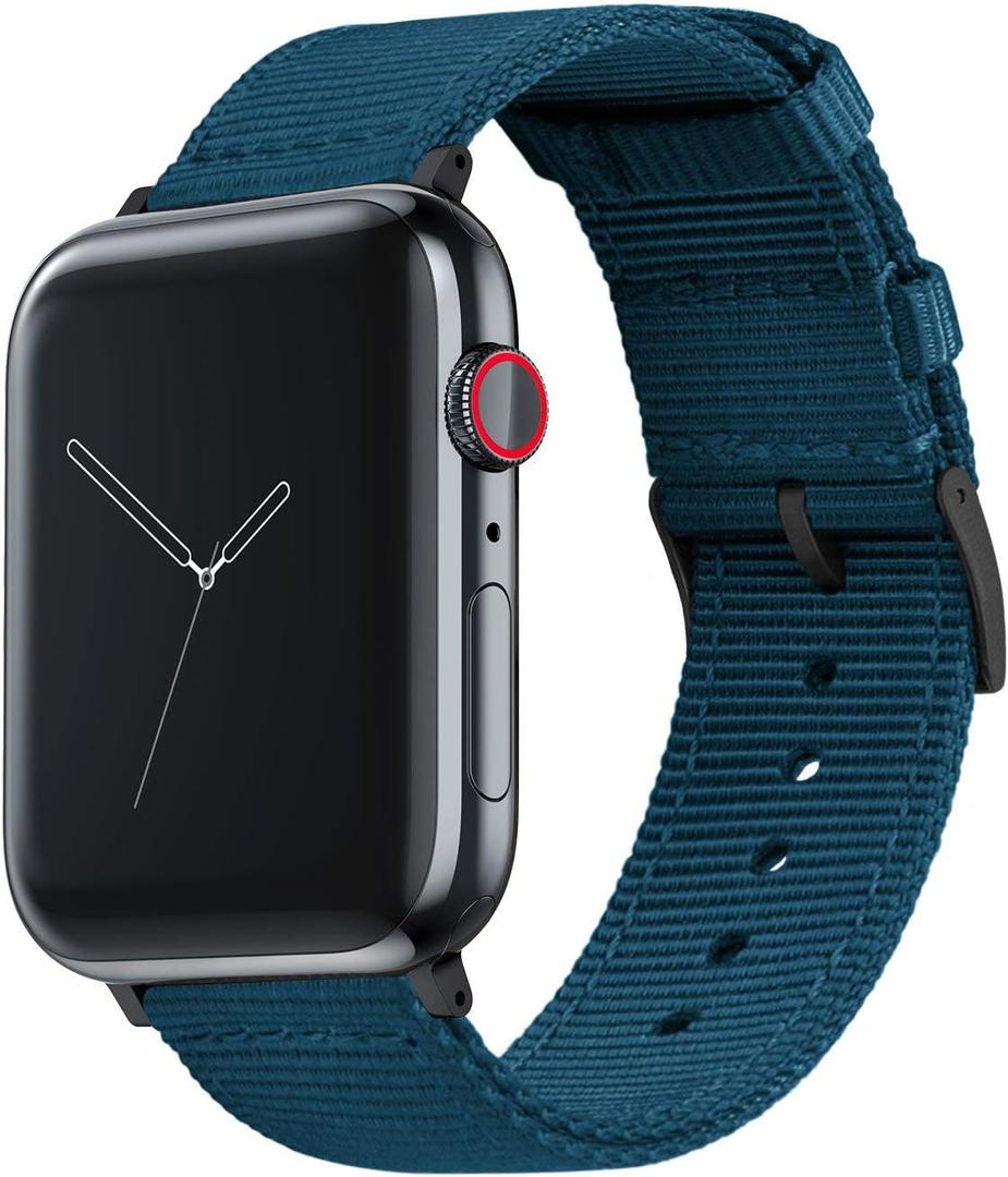 BARTON WATCH BANDS - Military Style Nylon Watch Bands Compatible with Apple Watch Models - 1, 2, 3, 4, 5, 6, 7, 8, 9, 10, SE, Ultra & Ultra 2 (Steel Blue (Black Hardware))