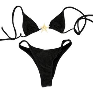SOLY HUX Women's High Cut Bikini Set Cheeky Beach Swimsuits Two Piece Bathing Suits Resort Wear (Black, M)