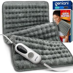 GENIANI Electric Heating Pad for Back Pain & Cramps Relief, Electric Throw, Auto Shut Off, Machine Washable, Moist Heat Pad for Neck & Shoulder - Mothers Day Gifts, Extra Large 24x12 (Chinchilla Gray/Gray)
