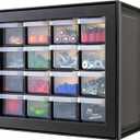 IRIS USA Small Plastic Drawer Organizer, 16-Drawer, Stackable Teacher Toolbox Crayon Small Parts Bead Building Bricks Screw Garage Desk Storage Cabinet, Drink and Water Flavor Packet Organizer, Black
