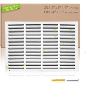 24"W x 16"H Return Air Grille [Duct Opening Size], Steel HVAC Return Air Vent Cover for Wall & Ceiling, White Powder-Coated Rust-Resistant AC Cold Air Return, Outer Dimensions 25.75"W x 17.75"H