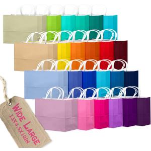 Qiqee 100Pcs Paper Gift Bags with Handles - 12.6"x4.3"x10" Wide Large Party Favor Bags 