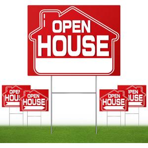Open House Signs (5 Pack), 16" x 12" Double-Sided Yard Sign With Metal H Stakes, Real Estate Property Sale Directional Arrows, Weather-Proof