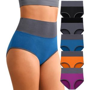 Eiggam High Waisted Underwear for Women Tummy Control Panties Cotton Briefs Full Coverage Breathable Underwear Packs Women (Large)