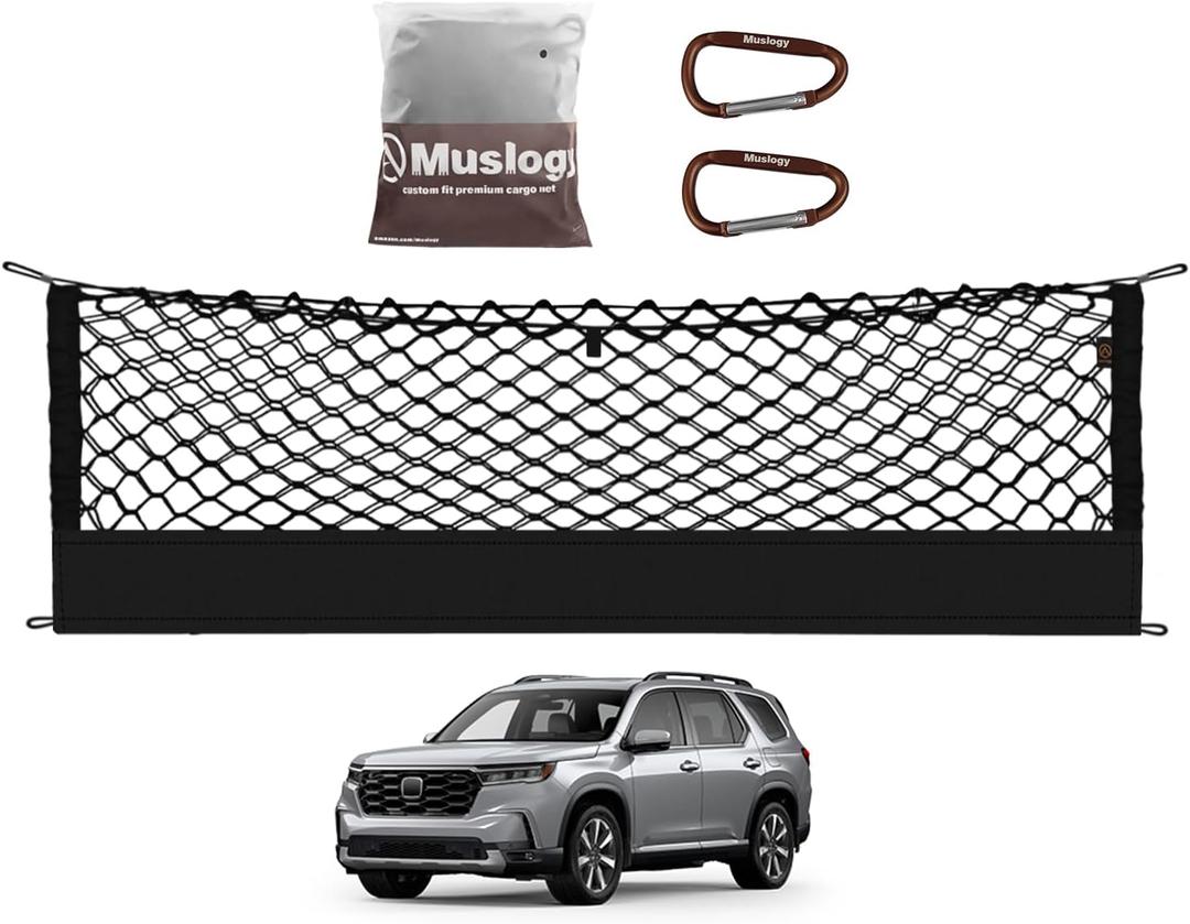 Muslogy for Pilot 2023 2024 2025 Rear Trunk Cargo Net Stretchable Organizer Elastic Mesh Net Compatible with Honda Pilot 2023+ Sport EX-L & 2026 Passport TrailSport Touring Elite