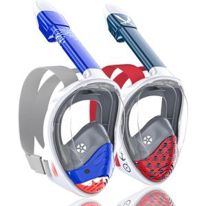 QingSong Kids Snorkel Mask Full Face, Snorkeling Set with Camera Mount, Foldable 180 Degree Panoramic View Snorkeling Gear Anti-Fog Anti-Leak (X-Small, White Blue/White Red) 