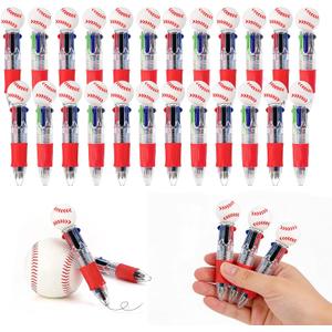 24Pcs Baseball 4-in-1 Multicolor Pens, Cute Mini Ballpoint Pens Bulk for Kids, Party Favors, Goodie Bag Stuffers, Sports Celebrations & Classroom Rewards
