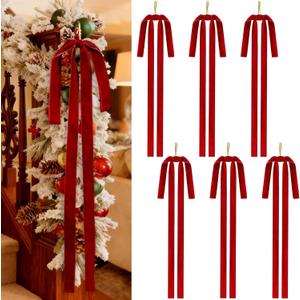 2 x 6PCS Large Velvet Christmas Wreath Bows 24x15 Inch Vintage Xmas Tree Topper Ribbon Bow Rustic Christmas Staircase Crafts Gift Bows for Christmas Outdoor Indoor Decor(Burgundy)