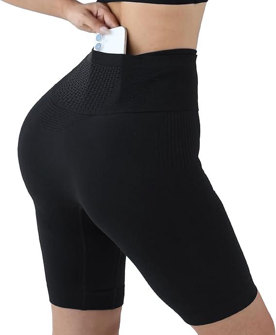 Womens High Waisted Running Shorts Tummy Control Workout Compression Shorts Quick Dry Biker Yoga Shorts with Pockets, XL