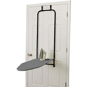 Household Essentials Over the Door Ironing Board, Self-Closing, Slim and Compact, Perfect for Small Spaces, Includes Padded Board Cover, Matte Black