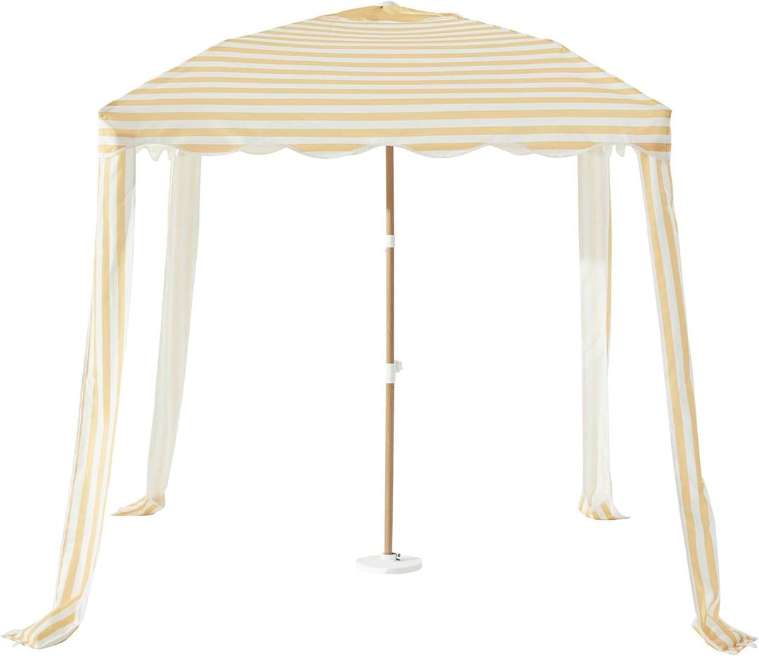 Striped Beach Cabana with Vent and Sand Pockets, 6.5FT x 6.5FT UPF 50+ Sun Shelter, Easy Setup Portable Beach Canopy, Wind-Resistant Beach Tent, Base Not Included (Sunshine), Yellow