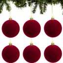 6pcs Velvet Christmas Balls 2.36 Inches Flocked Christmas Hanging Ornaments Ball Red Xmas Tree Velvet Balls for DIY Craft Projects Wedding Christmas Tree Home Decor