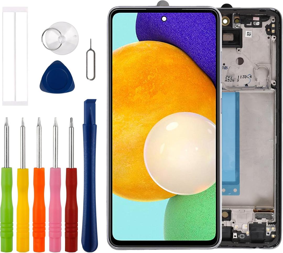 [Supports Fingerprints] [with Frame] Duotipa New OLED LCD Display Touch Screen Digitizer Assembly Replacement for Samsung Galaxy A52 5G with Technical Repair Tools Kit-Black.