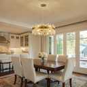 Siljoy Modern Crystal Chandelier, 12-Light Brushed Gold Round K9 Crystal Raindrop Chandelier, Luxury Dimmable Pendant Ceiling Light for Dining Room Living Room Kitchen Island Entryway Foyer, D23.6''