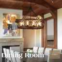 10-Light Farmhouse Drum Wood Pendant Light,27.67'' Vintage Rustic Brown Oak Wood Chandeliers,Retro Industrial Hanging Light Fixtures for Dining Room Entryway, Bedroom, 27.67in-10 Light