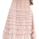 Womens Long Maxi Tulle Skirt A Line Ruffle Mesh High Waisted Tiered Layered Skirts Petticoat (Medium, Pink)