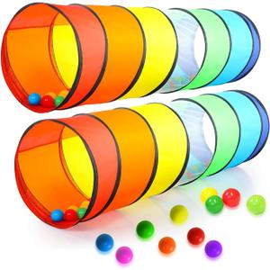 Kids Play Tunnel Set for Toddlers | Double Tunnels for Indoor and Outdoor Fun | Pop-Up Crawl Tunnels for Babies, Toddlers, and Pets | Easy to Set Up, Store, and Transport | Durable and Breathable (2 Pk)