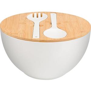 LOVYANXUE Salad Bowl with Lid, 12" Extra Large Bamboo Fiber Salad Bowl with Servers Set for Kitchen, Nature Bamboo Mixing and Serving Bowl with Lid, Spoon and Fork for Fruits,Salads and Vegetables