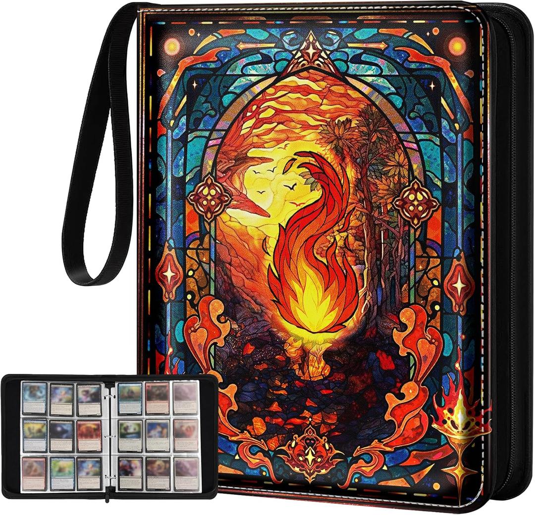 for 9 Pocket Card Binder for MTG, TCG, Game Cards Holds 900 Cards - Large Capacity Trading Card Collection Album Folder with Zipper for Men Boys Teens Fire Design for Sports Card