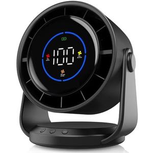 YOSHENMO Desk Fan, Turbo Table Fan for Bedroom, 100-Speed Digital Display, Low Noise, 105° Adjustable Tilt, 7.5-inch, Rechargeable Battery, Wall-Mouted Design for Home, Office, Travel Dark Black