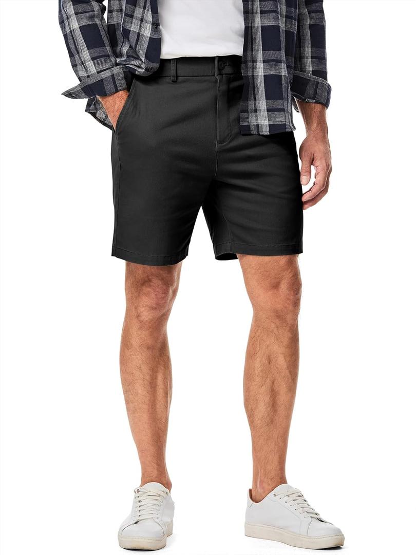 JMIERR Men's Classic-Fit 7" Chino Short Summer Stretch Waist Cotton Twill Casual Dress Shorts with Pockets (Medium)