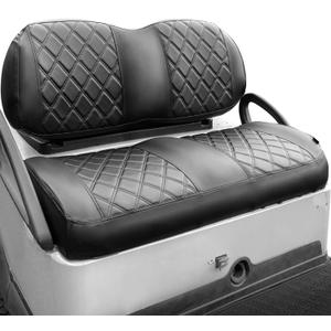 NOKINS Golf Cart Vinyl Diamond Seat Covers kit, Fit Club Car Precedent/Tempo/Onward Premium Front Seat Cushion, Soft/Scratch-Resistant/No Stapler Needed (Black and Black Stitching)