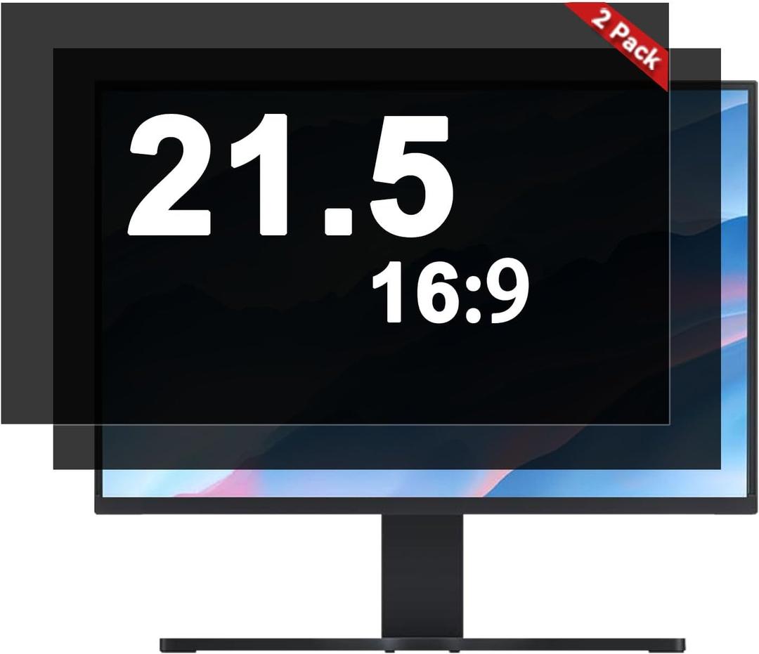 [2-Pack] 21.5 Inch Computer Privacy Screen Filter (16:9 Aspect Ratio) - Removable, Anti Glare & Blue Light Blocking, Compatible with HP Dell ASUS Acer Samsung Monitors