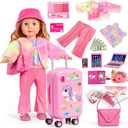 18 inch Doll Clothes and Accessories -Travel Suitcase Luggage, Clothes and Shoes, Bag, Sunglasses, Camera, Passport, Notebook, Phone, pad Travel Gear Play Set(No Doll)