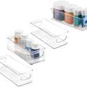 mDesign Stackable Plastic Storage Bin Caddy with Handles - Organizer for Vitamins, Supplements, Serums, Essential Oils, Medical and First Aid Supplies - 3" High, 4 Pack - Clear