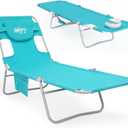 #WEJOY Folding Tanning Chair with Face Hole, 5 Positions Face Down Beach Lounge Chairs with Pillow for Outside Sunbathing Poolside (Cyan)