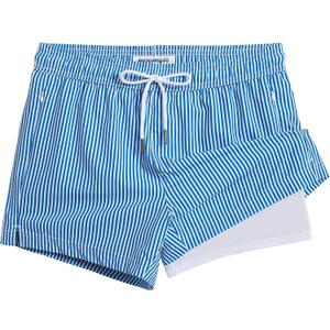 maamgic Mens Swim Trunks with Compression Liner Short Stretch Mens Bathing Suit Quick Dry Swimming Trunks Swimsuit (Large, Stripe Bluewhite)