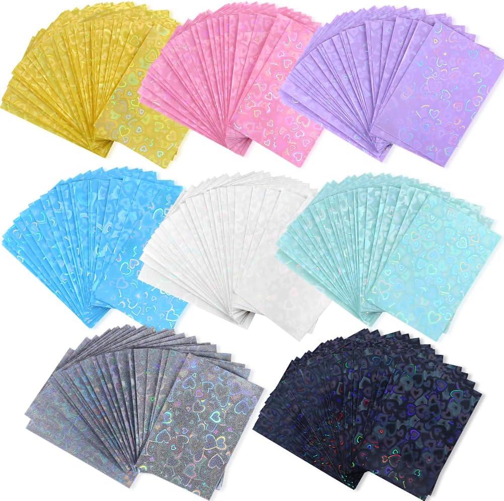 200Pcs Kpop Photocard Sleeves Laser Flashing Love Heart Card Sleeves Holographic Foil Clear Card Sleeves Transparent Trading Card Sleeve Film Card Protector for Photo Baseball Game Card Protective