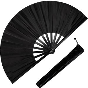 2 x Fans for Line Dancing, Boots On The Ground Hand Fan, Big Clacking Pop Fans Handheld That Make Sound, Women Men Foldable Clapping Fan for Dancing (Black)