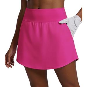 PINSPARK Womens Tennis Skirt Quick Dry Golf Skirts Curved Hem Athletic Skort High Waisted Pickleball Skorts with 4 Pockets, Hot Pink Small