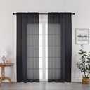 OWENIE Crushed Black Sheer Curtains 72 Inch Length 2 Panels Set for Living Room/Bedroom, Rod Pocket Window Treatment Light Filtering Semi Sheer Crinkled Curtains, 2 pcs, Each 42" W x 72" L