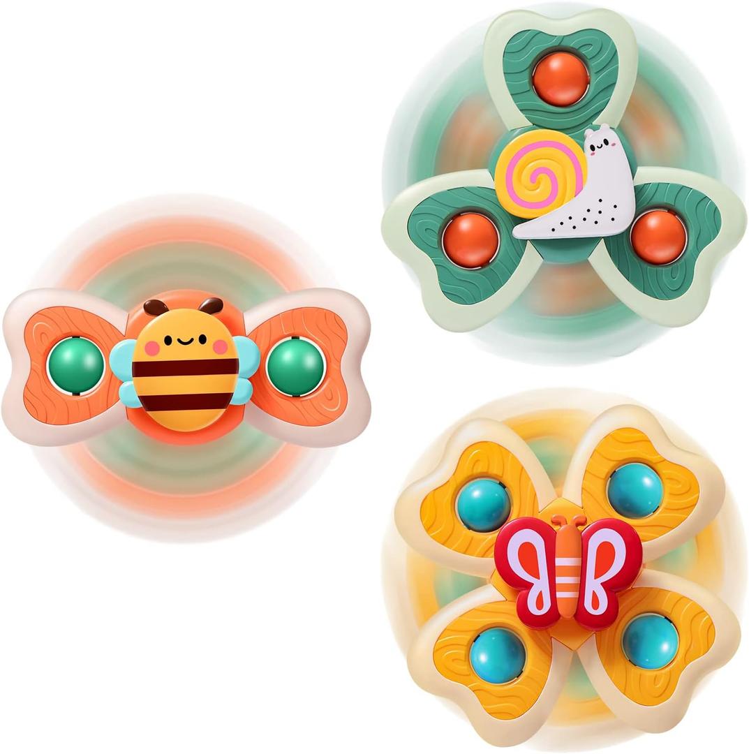 3PCS Suction Cup Spinner Toys for 1 2 Year Old Boys Spinning Toys Baby Toys 12-18 Months Sensory Toys for Toddlers 1-3 Easter Basket Stuffers Gifts for 1 Year Old Girls