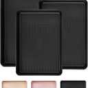Professional Non-Stick Baking Sheets Set, 3-Piece Heavy Duty Carbon Steel Cookie Sheets with Oven Safe & Even Heating for Baking, Roasting, Cooking (Black)