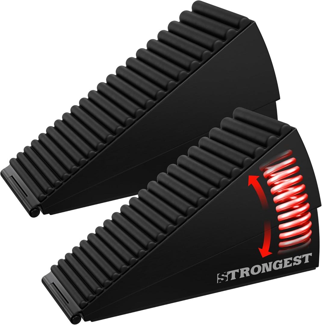 Strongest Home 2 Pack XL Adjustable Door Stopper with Spring Heavy Duty Wedge for Oversized, Thick & Heavy Doors, Anti-Slip Rubber Grip, Commercial, Home & Outdoor Use on Carpet, Wood & Tile - Black