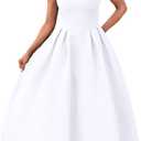 YMDUCH Women's Elegant Sleeveless Crew Neck Backless Swing A Line Evening Party Long Dress (White)