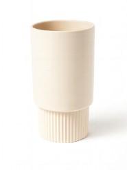 White Ceramic Flower Vase, Decorative Vase for Pampas Grass, Ribbed Vases for Decor, Boho Vases for Living Room, Office, Mantel, Shelf, Dinning Table