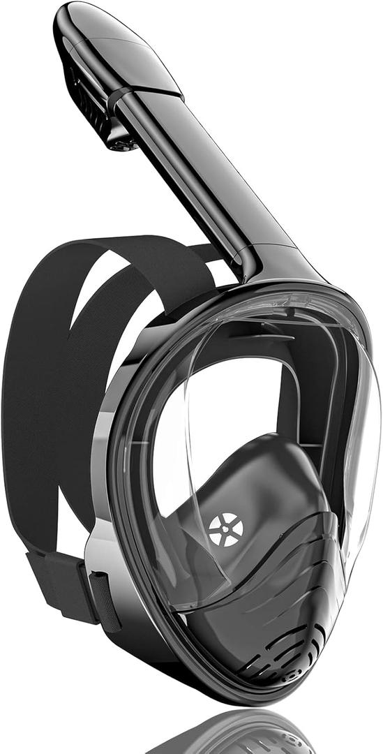 QingSong Full Face Snorkel Mask for Adults, Snorkeling Gear with Camera Mount, 180 Degree Panoramic View Snorkel Set Anti-Fog Anti-Leak (Large-X-Large, Black)