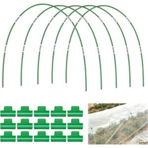 Breeze Touch 25PCS Fiberglass Garden Hoops for Raised Beds, PVC-Coated Greenhouse Hoops Kit with Connectors & Clips, DIY Grow Tunnel for Row Cover, Frost Protection & Plant Support, Fits 3.5ft+ Beds