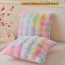LIFEREVO 2 Pieces Fluffy Faux Rabbit Fur Throw Pillow Covers, Luxury Plush Shaggy 18x18 Bubble Cushion Covers with Zipper, Tie Dye Decorative Furry Fuzzy Pillow Shams for Bed Couch Sofa Chair, Rainbow