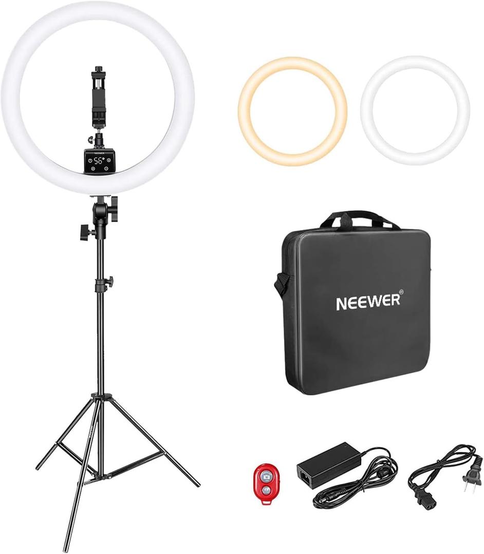 Neewer APP Control 16-inch LED Ring Light, Support Manual Touch Control with LCD Screen, Multiple Lights Control, 3200-5600K, Light Stand Included for Makeup YouTube Video Blogger Salon (White)